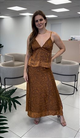 SAIA MIDI EM CETIM ANIMAL PRINT