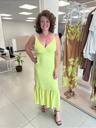 VESTIDO JACQUARD LISTRADO ALÇAS FINAS