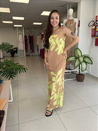 VESTIDO MIDI ESTAMPA ORGÂNICA LIMA