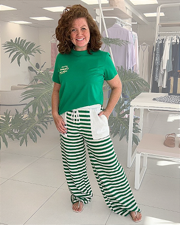 CALÇA PANTALONA MALHA LISTRADA