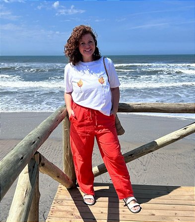 CALÇA RETA COM ELÁSTICO NO CÓS