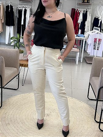 CALÇA RISCA DE GIZ EM LUREX