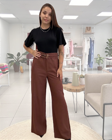 CALÇA PANTALONA COM CINTO DUPLO