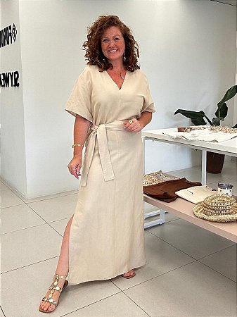 VESTIDO LONGO EM LINHO E VISCOSE