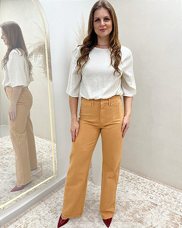 CALÇA EM SARJA WIDE LEG SLIM
