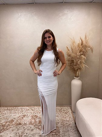 VESTIDO EM TULE METALIZADO PRATA