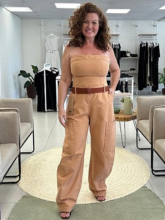 MACACÃO CARGO SEM ALÇAS EM SARJA