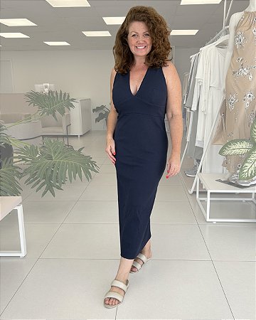 VESTIDO MIDI CANELADO DECOTE V