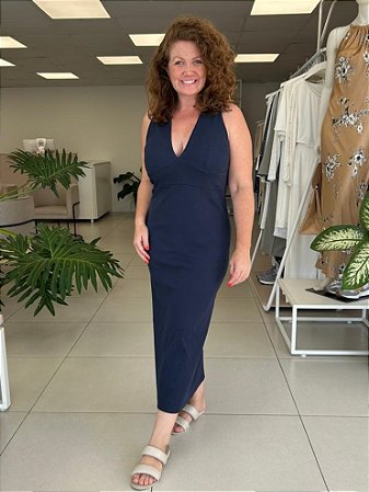 VESTIDO MIDI CANELADO DECOTE V