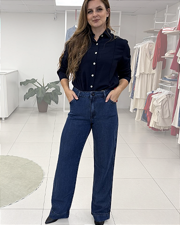 CALÇA JEANS WIDE LEG INDIGO