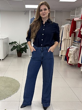 CALÇA JEANS WIDE LEG INDIGO