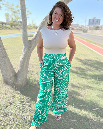 CALÇA PANTALONA ESTAMPADA VISCOSE