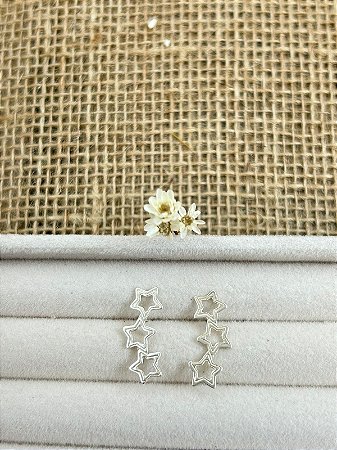 BRINCO EAR CUFF ESTRELAS VAZADAS PRATA 925
