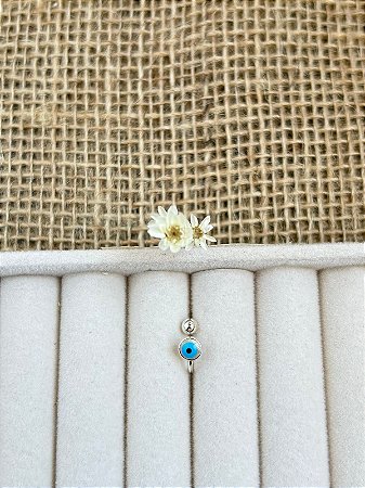 BRINCO PIERCING OLHO GREGO TURQUESA PEQUENO PRATA 925