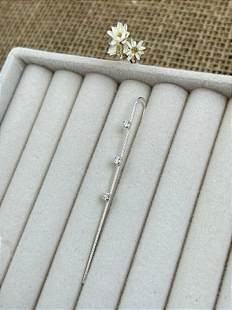BRINCO EAR PIN 3 PONTOS LUZ CRISTAL PRATA 925