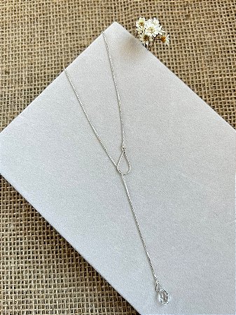 GARGANTILHA GRAVATA VENEZIANA GOTA CRISTAL E FIO PRATA 925