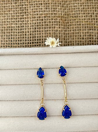 BRINCO PENDENTE AZUL BANHADO A OURO