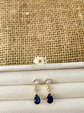 BRINCO GOTA AZUL BANHADO A OURO