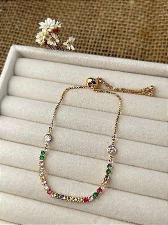 PULSEIRA RIVIERA COLORS AJUSTAVEL BANHADA A OURO