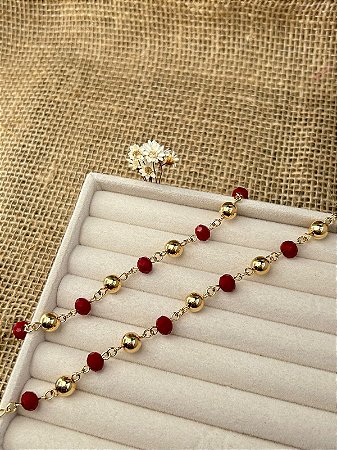 PULSEIRA BOLAS VERMELHAS BANHADA A OURO
