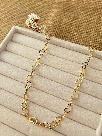 PULSEIRA ELOS CORAÇÃO BANHADA A OURO