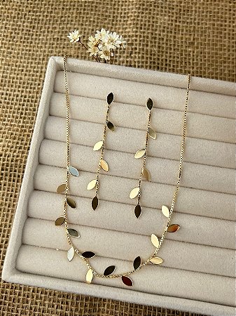 CONJUNTO FOLHAS BANHADO A OURO