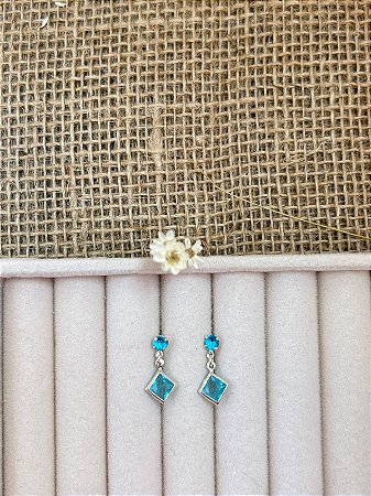 BRINCO PONTO DE LUZ QUADRADO AZUL PRATA 925