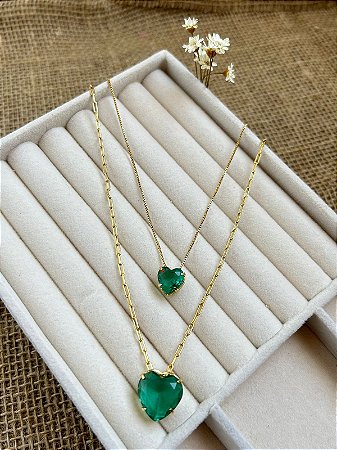 COLAR CARTIER CORAÇÃO DUPLO BANHADO A OURO 18K