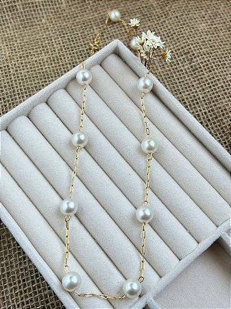 COLAR PEROLAS BANHADO  A OURO 18K