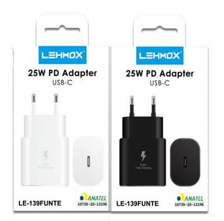 Carregador PD Turbo 25W USB-C com Selo Anatel Lehmox - LE-139