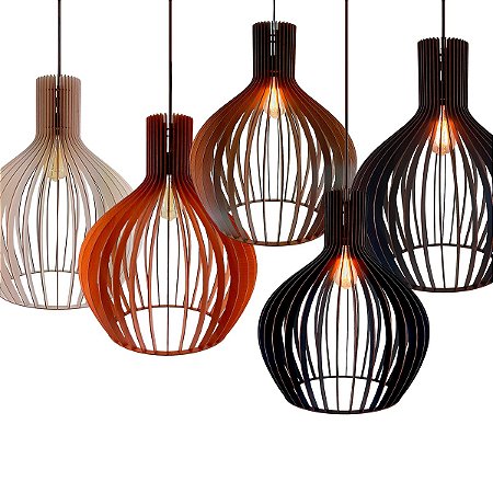 Lustre Grande 52cm Pendente De Madeira Sofisticado Bivolt