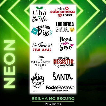 TATUAGEM INTIMA TEMPORARIA NEON BRILHAM NO ESCURO