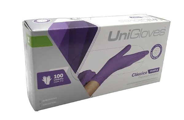 LUVA LÁTEX ROXA C/ PÓ CLÁSSICO PREMIUM QUALITY COLORIDA (C/100) - UNIGLOVES
