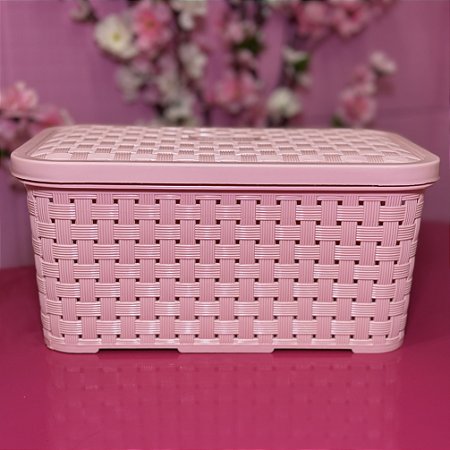 CESTO ORGANIZADOR COM TAMPA 9,5 LITROS PLÁSTICO ROSA