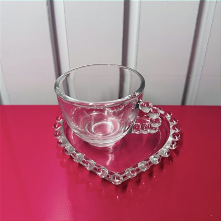 CONJUNTO XICARA VIDRO CORAÇAO