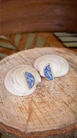 Brinco Folheado a Ouro - Cianita Azul - Meia Lua