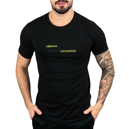 Camiseta Armani Exchange Preta Escrito Verde