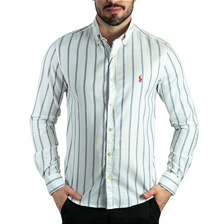 Camisa Listrada Branco/Azul Marinho