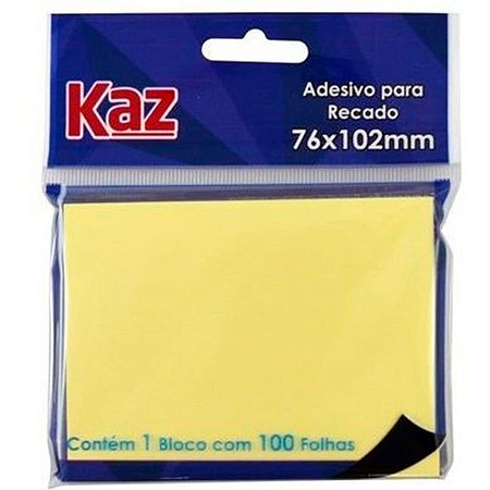 Bloco Adesivo 76X102 Amarelo 100Fls Kaz