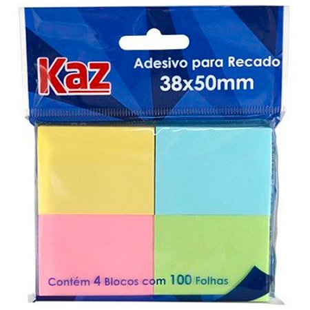 Bloco Adesivo 38X50 Cores 100Fls Kaz