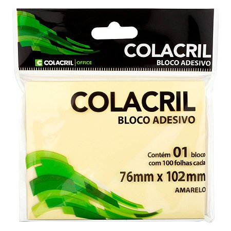 BLOCO ADESIVO 76X102 AMARELO 100FLS COLACRIL