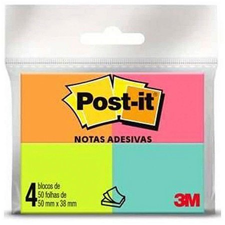 Bloco Adesivo 38X50 Cores Neon 200Fls 653 Tropical 3M