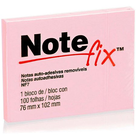 Bloco Adesivo 76X102 Rosa 100Fls Note Fix 3M