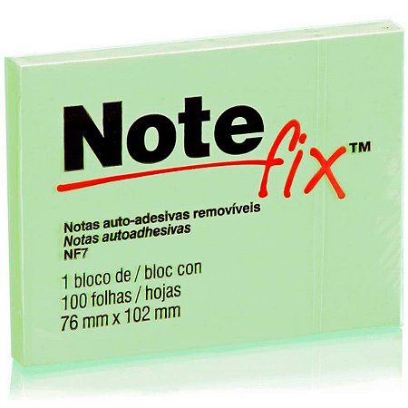 Bloco Adesivo 76X102 Verde 100Fls Note Fix 3M