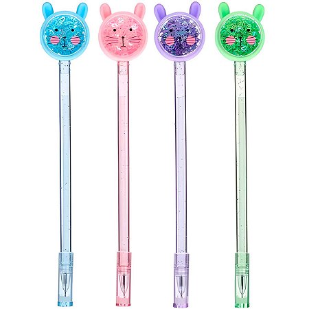 CANETA GEL C/LANTEJOULA GATINHO