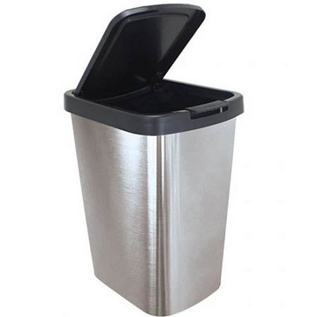 LIXEIRA PLASTICA 9L LABEL CLICK INOX ARQPLAST