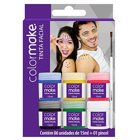 PINTURA FACIAL 6 CORES 15ML C/PINCEL COLORMAKE