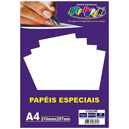 PAPEL ESPECIAL COUCHE BRANCO A4 170G C/50 OFF PAPER