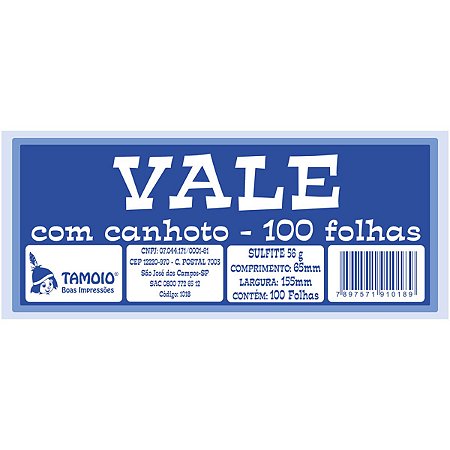 VALE C/CANHOTO 100FLS TAMOIO