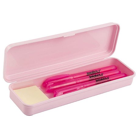 Estojo Plastico Rosa Pastel Waleu